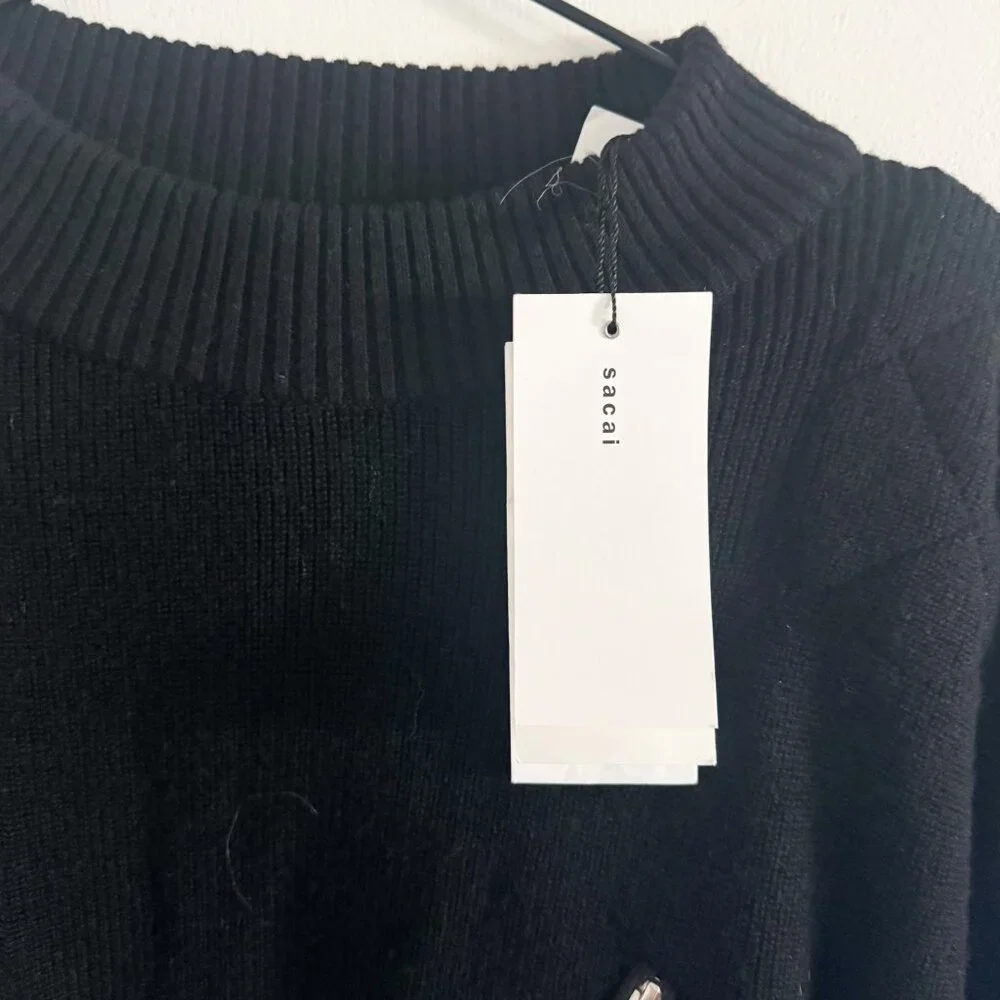 NWT Sacai Black Knit Zipper Pocket Jumper Sweater 2/M